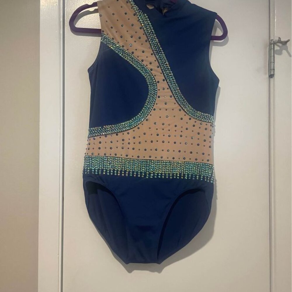 Adult Large Balera Rhinestoned Leotard - Navy Blue